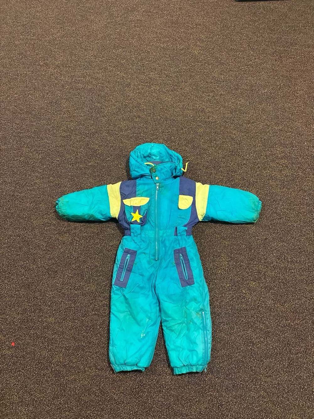 Vintage Ski Slope Toddler 3T Blue and Purple Colorblock Snowsuit with Star Accen